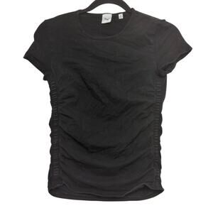 TNA by Aritzia Black Ruched Side Tee Shirt Top Womens Size Small Y2K Minimalist